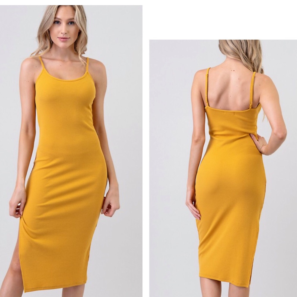 ☕️Golden Cami Rib Midi Dress 🤩 - Picture 1 of 3